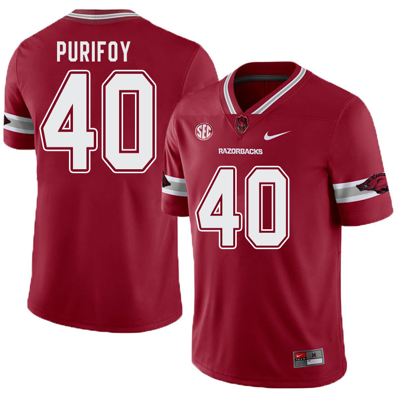 Men #40 Trey Purifoy Arkansas Razorbacks College Football Alternate Jerseys-Cardinal